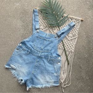 We The Free Distressed Jean Shorts Overalls (Shortalls) Size 27